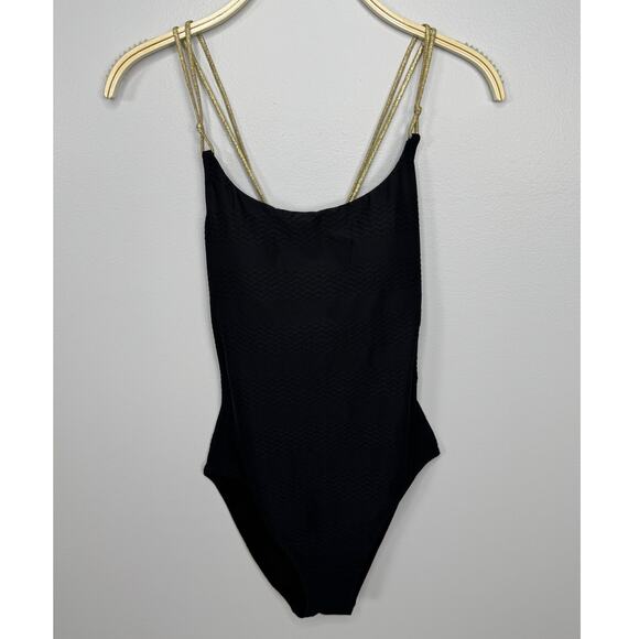 Aerie One Piece Swimsuit Medium Black Textured Strappy Scoop Neck Beachy Resort - Picture 3 of 10